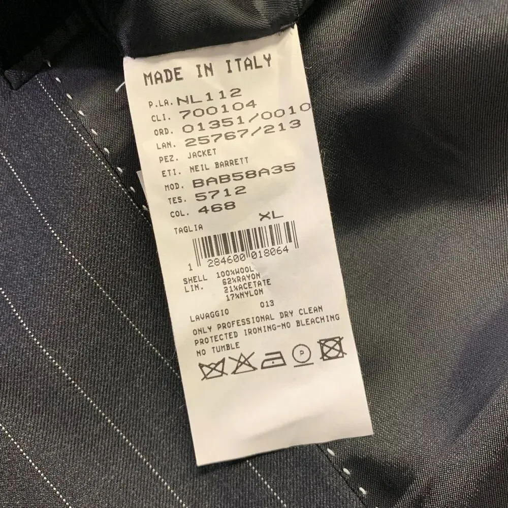 NEIL BARRETT Chest Size XL Grey Pinstripe Wool Notch Lapel 34 35 Suit